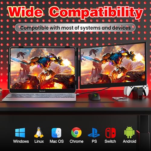 Laptop Screen Extender 0.27" Ultra-Thin, 14" FHD 1080P IPS Dual Portable Monitor, USB-C/HDMI Plug & Play Travel screen extender for 13-17" Laptops, Compatible with Window/Mac/Chrome/Switch/Android - size: 14“ Dual Monitor