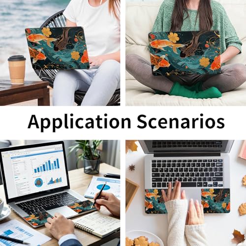 15.6 Inch Laptop Skin Sticker, Reusable Vinyl Cover Protector with 2 Wrist Pad Skins, Removable Waterproof Scratch-Resistant for 12-15.6 Inch Laptop Notebook,Gold and Black Fish - color: Gold And Black Fish
