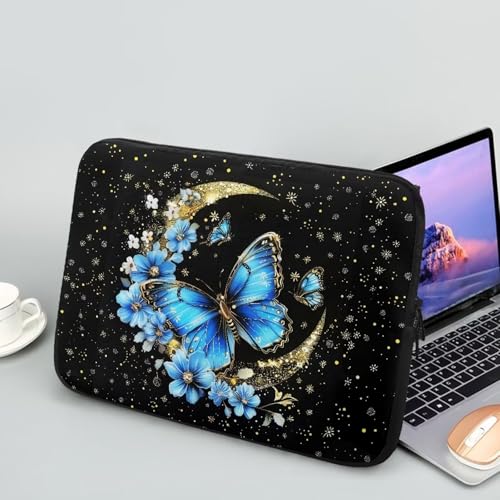 Blue Butterfly Moon 10 Inch Girls Women Laptop Sleeve Bag Computer Cover Zipper Tablet Carrying Case Protective Notebook Sleeves Briefcase Handbag for Travel/Business/School - color: Blue Butterfly Moon, size: 10 Inch