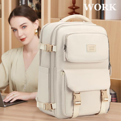 Travel Laptop Backpack, Business Work Backpacks Large College Bookbag for Women Men Water Resistant Daypack Airline Approved Gym Bag Fits 17 Inch Notebook & Laptops - Beige - color: Beige
