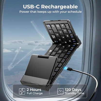 iClever Foldable Keyboard with Touchpad, BK08 Portable Tri-Folding Bluetooth Keyboard for iPad, iPhone, Windows, Mac & Android — Connect Up to 3 Devices | Multi-Touch Trackpad, Pocket-Sized, Aluminum Build, 3-Device Bluetooth Switching, USB-C Charging, fo
