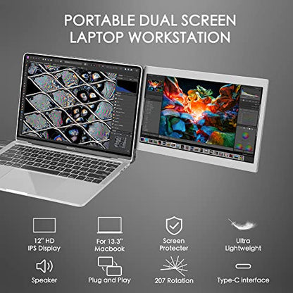 12'' Portable Monitor for Laptop Screen Extender for 13.6'' MacBook, Designed for MacBook Screen Extender FHD 1080P IPS Display Plug and Play P1M