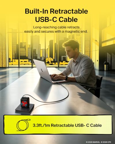 Belkin Marvel Spider-Man 67W USB C Retractable Charger Block Fast Charging | 3.3ft Retractable Cable, USB C Port, iPhone 17, Galaxy S26, AirPods, iPads, MacBook, Travel Charger, Charge Up to 2 Devices - color: Spider Man, style: 67W