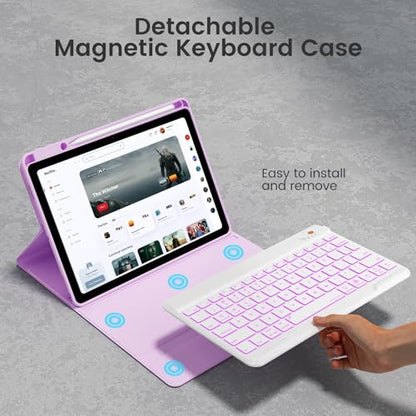 Keyboard Case for iPad Air 5th/4th Pro 11 inch, 7-Color Backlit Detachable Wireless Keyboard Case with Pencil Holder, Stand Folio Cover for Gen 2020/2022, Pro 4th/3rd/2nd/1st Gen, Purple… - color: Purple