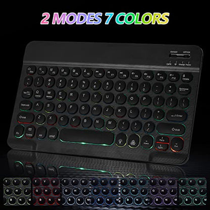 Ultra-Slim Lightweight Bluetooth Keyboard And Mouse Portable Wireless Keyboard Rechargeable 7-Color Backlit for Apple iPad iPhone Samsung Tablet iPhone Smartphone iOS Android Windows, Round Keys Black - color: black