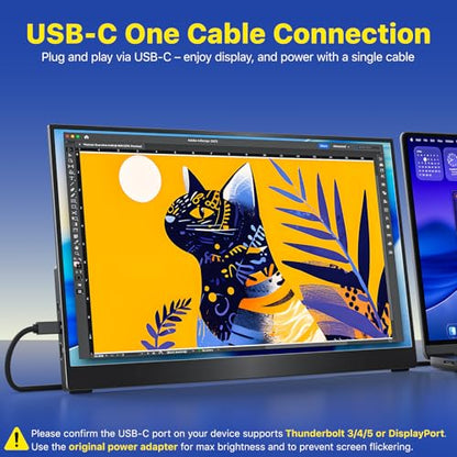 VisionOwl Portable Monitor for Laptop, IPS USB-C HDMI Travel Second Monitor for MacBook Pro Air, PC, PS5, Xbox, Portable Second Screen, Built-in Kickstand, Speakers, VESA Mountable, 17.3 Inch - size: 17.3