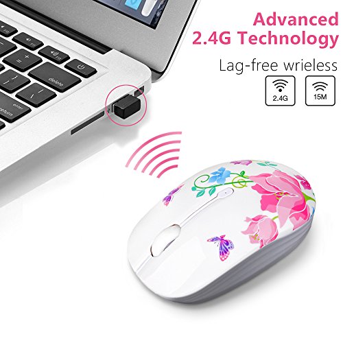 JUHOO Wireless Mouse with Nano Receiver for PC, Laptop, Notebook, Computer, MacBook, Less Noise, Portable Mobile Optical Mice - style: butterfly