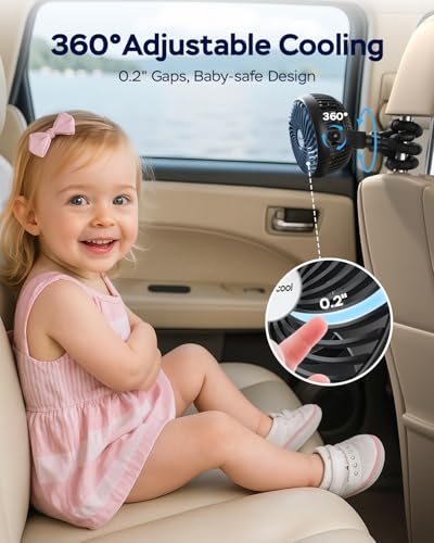 AMACOOL Baby Stroller Fan - 5000mAh Rechargeable, 3-Speed, Strong Yet Quiet, 360°Rotate Portable Clip on Fan for Travel, Car Seat, Crib, Bike, Treadmill, Beach Vacation Essentials - color: Black