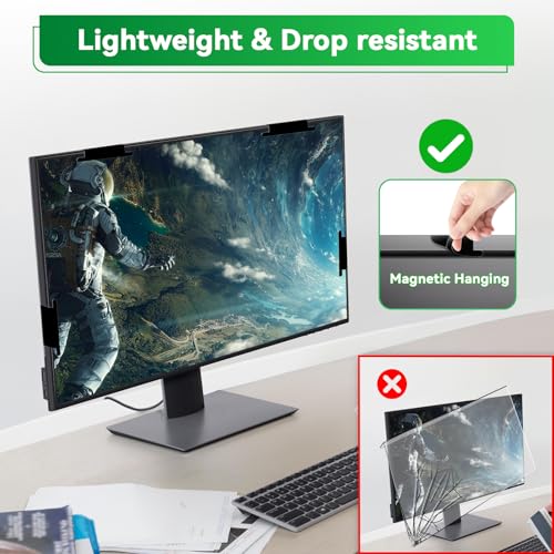 [2 Pack] Magnetic 23.8 in Computer Anti Blue Light Screen Protector for16:9 Aspect Ratio Widescreen Monitor, Hanging Eye Protection Anti-Glare Light Screen Protector, Removable 23.8in Protective Film - size: 23。8 inch