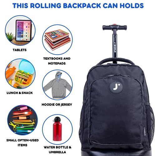 J World Sunny Rolling Backpack for Kids. Roller Bag With Wheels, Black - color: Black