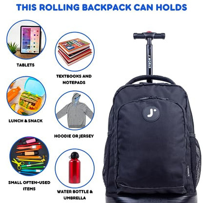 J World Sunny Rolling Backpack for Kids. Roller Bag With Wheels, Black - color: Black