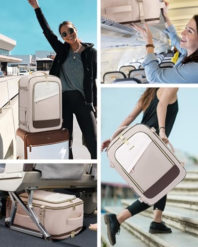 LOVEVOOK 5 Pcs Carry On Luggage 22x14x9 Airline Approved with 40L Laptop Travel Backpack, 20 Inch Carry On Suitcases with Wheels, Rolling Suitcase for Women Men, with TSA Lock Weekender Luggage - color: Light Khaki-beige-coffee, size: 20 Inch-5Pcs