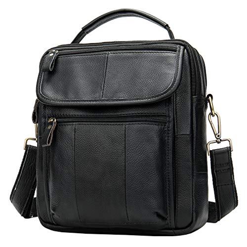 Hebetag Small Leather Sling Shoulder Bag Messenger Pack for Men Women Outdoor Travel Business - color: #28black