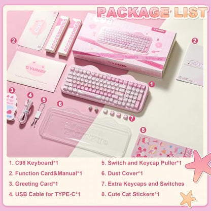 YUNZII C98 Cute Wireless Mechanical Keyboard(Pink Mao, Candy Switch) | Cake Keyboard,99 Keys with Number Pad, MAO Keycaps, BT5.0/2.4G/USB-C,Hot Swap, Gasket Mount, Custom RGB Backlight for Win/Mac - color: Pink MAO, size: Candy Linear Switch