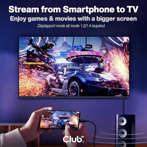 Club3D CAC-1557 USB Type C to Displayport 1.4 Bi-Directional Cable with 8K 60Hz, 4K 120Hz HDR Video Support 1.8m-6ft M/M