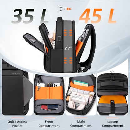 FENRUIEN Expandable Travel Backpack for Men, Water Resistant Computer Backpack with USB Charging Port，Black Laptop Bag 17.3 Inch - size: 17.3 Inch, style: Travel Backpack