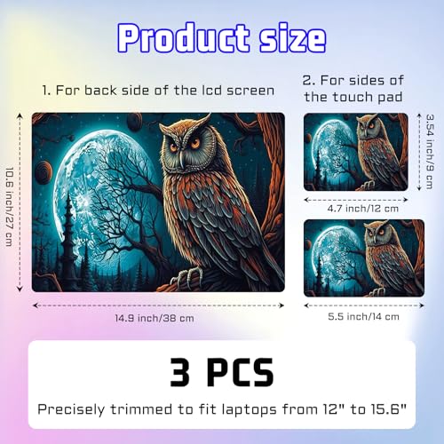 Universal Laptop Skin Sticker Decal, Compatible with MacBook HP Dell Lenovo 12"-15.6", Reusable Vinyl Notebook Cover 3PCS Set, High-Recognition Film-Owl Under Full Moon - color: Owl Under Full Moon