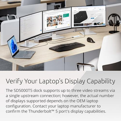 Kensington SD5000T5 Thunderbolt 5 Docking Station (K35201NA) Silver | Dual 6K at 60Hz displays, 140W power delivery, compatible with MacBook M1-M5 and Windows Thunderbolt 5 laptops