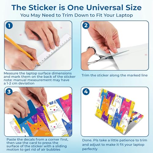 Reusable Universal Laptop Skin Sticker, Cut to Fit for 11.6–15.6 Inch Laptops, Waterproof Protective Film, No-Residue - Colorful Cat Crowd - color: Colorful Cat Crowd