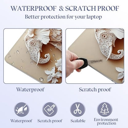 Universal Laptop Skin Sticker Decal,15.6 Inch Laptop Vinyl Cover for 13" 14" 15.6" Laptop,Scratch-Resistant Waterproof Protector Wrap,Reusable with Wrist Pads,Elephant Carving Painting - color: Elephant Carving Painting