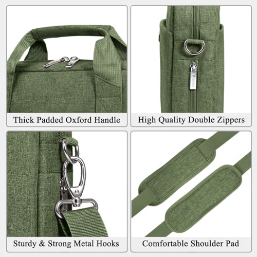 Voova 17.3-17 Inch Laptop Bag, Computer Bag, MacBook Bag, Army Green | Expandable splash-proof 17.3-inch laptop messenger bag with removable strap; fits MacBook, HP, Dell, Lenovo and Asus - color: Army Green, size: 17-17.3 Inch