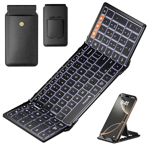 ProtoArc XK01 Plus Backlit Foldable Keyboard, 105-Key Full-Size, Black | 0.65 in Keycaps, Number Pad, 3-device Bluetooth 5.1 Switching, USB-C Charging, for Travel Business Night Workers - color: Black