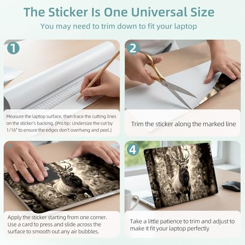 Universal Laptop Skin Decal, 3-Piece Vinyl Protector for 12 13 14 15.6" Notebook, Waterproof Anti-Scratch, Easy Trim & Bubble-Free Finish, Elk in the Woods - color: Elk in the Woods