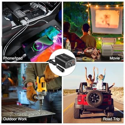 Nilight 150W Power Inverter with PD 30W USB C & QC3.0 12V DC to 110V AC | Car Converter for Phones Tablets Laptop Computer Game Console Kindle iPad DVD Players Black - color: 150W USB+PD 110V Outlet