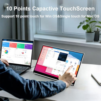 Portable Monitor Touchscreen 15.6 Inch External Display with MPP Stylus | IPS, FHD, 100% sRGB, 400 Nits, Built-in Stand, USB-C/HDMI/Mini DP for Laptop, PC, Mac, Surface, Console - size: 15.6“