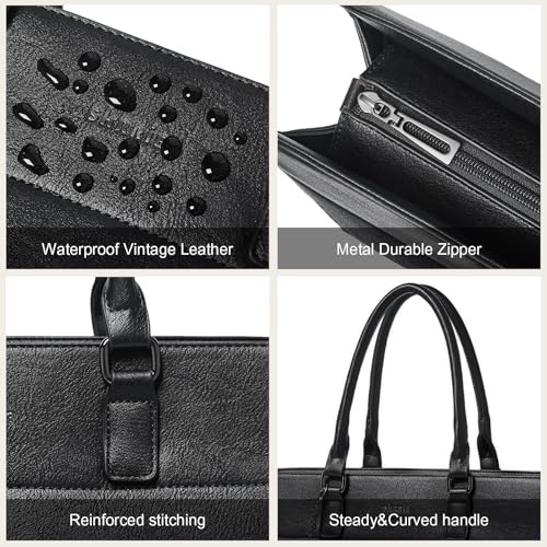 15.6 Inch Laptop Tote Bag with Clutch Purse for Women | Water-Resistant Vegan Leather Computer Briefcase with Satchel Purse,Professional Business Tote,Casual Handbag,Work Office - color: Two-tone Black