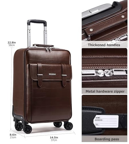 feilario Waterproof PVC Business Carry On Luggage, TSA Lock, Spinner Wheels | Hidden aluminum alloy handle, laptop pocket and magnetic front pocket keep business essentials smooth through airports - color: Coffee