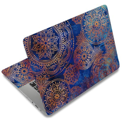 SUPERDANT 3Pcs Laptop Notebook Skin Sticker Mandala Pattern Decal 15x10.6inch Universal Size Trimmable PVC Cover for 12 to 15.6 Inch Laptop Personalization Boho Blue Gold