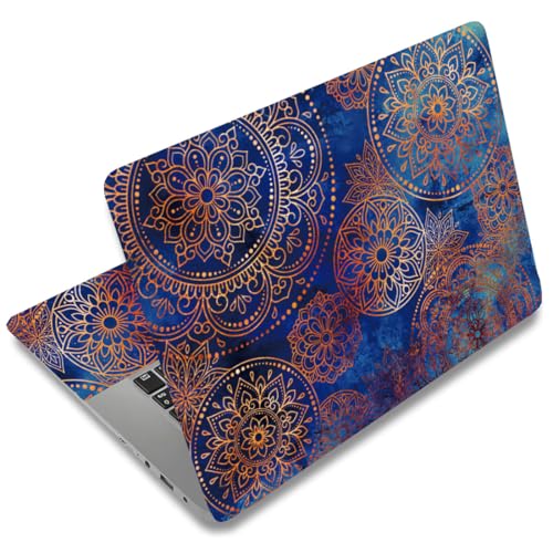 SUPERDANT 3Pcs Laptop Notebook Skin Sticker Mandala Pattern Decal 15x10.6inch Universal Size Trimmable PVC Cover for 12 to 15.6 Inch Laptop Personalization Boho Blue Gold