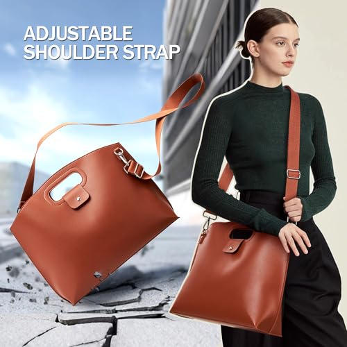 KALIDI Messenger Bag 16 Inch Slim Laptop Vegan Leather Briefcase Crossbody Tote for 15.6" Notebook Business Work Office Bag - color: Brown
