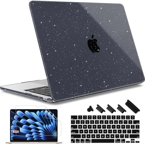 May Chen for 2026 MacBook Air 15 inch Case 2025 2024 2023 A3448 M5 A3241 M4 A3114 M3 A2941 M2 with Liquid Retina Display & Touch ID, Plastic Hard Shell with Keyboard Cover - Black Glitte - color: Black Glitter