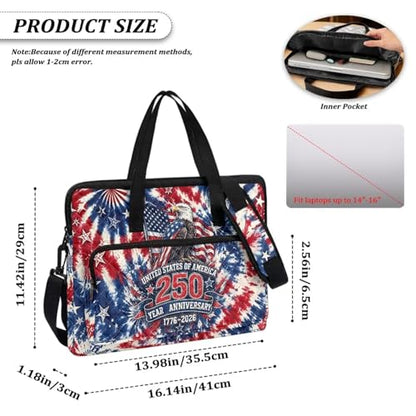 Laptop Sleeve, Laptop Cover with Adjustable Strap Computer Bag Tablet Notebook Sleeves Handbag Messenger Briefcase - color: Usa 250th Birthday Print