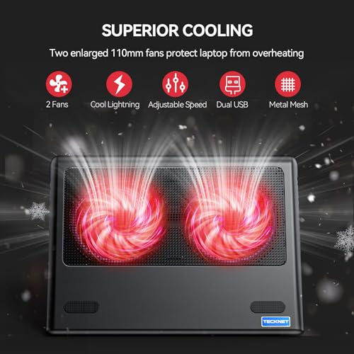 TECKNET Laptop Cooling Pad - 12"-15.6" Laptops Cooler, Powerful Cooler and Ultra Quiet for Gaming Laptops Pad, 2 Wind Speed Adjustable, USB A & C Powered Cooler Stand with Laptop Fan LED (Red) - color: Red