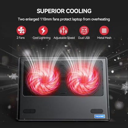 TECKNET Laptop Cooling Pad - 12"-15.6" Laptops Cooler, Powerful Cooler and Ultra Quiet for Gaming Laptops Pad, 2 Wind Speed Adjustable, USB A & C Powered Cooler Stand with Laptop Fan LED (Red) - color: Red