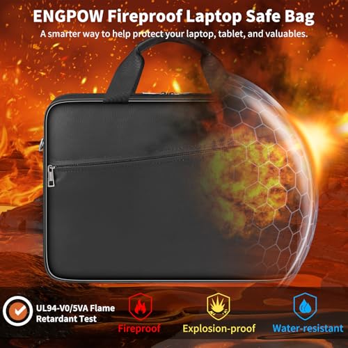ENGPOW Laptop Bag,Fireproof 15.6 inch Messenger Bag,Protects Laptop&Tablet | Fire＆Water Resistant, Computer Safe Bag Carrying Case with Shoulder Strap＆Handle,Dual Zipper,for Home Office Travel, Black