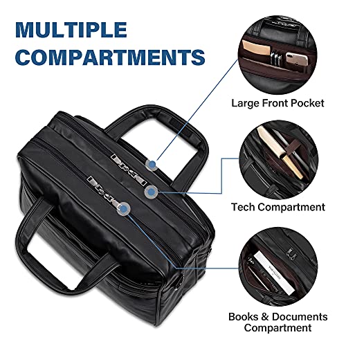 seyfocnia Leather Laptop Bag, Men's 15.6 Inche 17.3 Inche Messenger Briefcase Business Satchel Computer Handbag Shoulder Bag - color: [G]black, size: 15.6 inch
