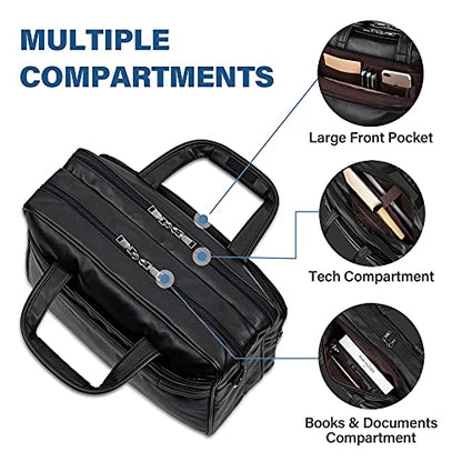 seyfocnia Leather Laptop Bag, Men's 15.6 Inche 17.3 Inche Messenger Briefcase Business Satchel Computer Handbag Shoulder Bag - color: [G]black, size: 15.6 inch