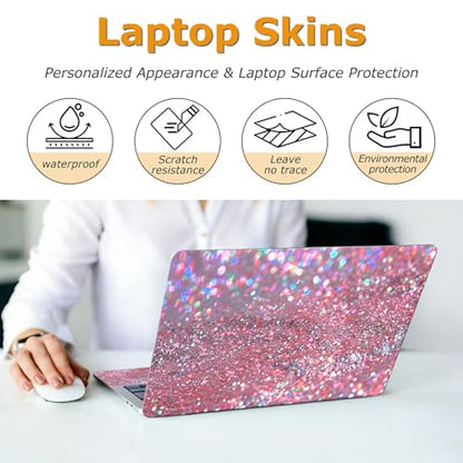 Universal Laptop Skin Sticker with 2 Wrist Pad Decals, 3-Piece Removable Vinyl Laptop Cover, Pink Glitters Waterproof Anti-Scratch, Easy-Trim Fit for 13.3" 14" 15.6" Laptops - color: Pink Glitters