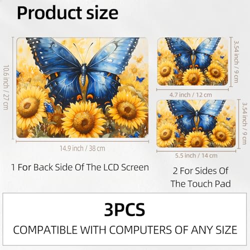 Monarch Butterfly Sunflowers Floral Universal Laptop Skin Sticker 3PCS,Protective Decal Trim-to-Fit 11.6" 13.3" 14" 15.6" Laptop Vinyl Cover,Removable Anti-Scratch Computer Decal Protector - color: Monarch Butterfly Sunflowers Floral