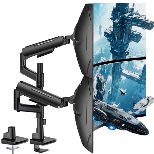 ARES WING Dual Monitor Mount for 17-49 Inch Screen, Black | Ultrawide Heavy Duty Computer Monitor Arm Desk Mount for Curved Screen, Gas Spring Adjustable Vesa Stand - color: Black, style: Non USB