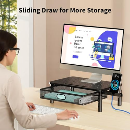 Zimilar Monitor Stand Riser with Metal Mesh Drawer, Height Adjustable | Monitor Riser with Phone Holder for Computer, Laptop, Printer, Notebook, Metal Computer Monitor Stand with Storage