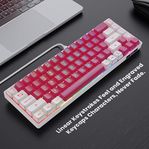 GEODMAER 65% Gaming Keyboard, LED Backlit Mini Wired Keyboard, Ultra-Compact Anti-Ghosting No-Conflict 68 Keys Membrane Gaming Wired Keyboard for PC Laptop Windows Gamer(Pink-White) - color: Pink-White