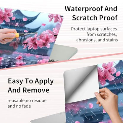 15.6 Inch Laptop Skin Sticker, Reusable Vinyl Cover Protector with 2 Wrist Pad Skins, Removable Waterproof Scratch-Resistant for 12-15.6 Inch Laptop Notebook,Cherry Blossoms - color: Cherry Blossoms