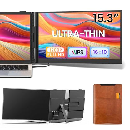Vixtan Laptop Screen Extender, 15.3" FHD 1080P Portable Dual Monitor | 1.7lbs Ultra-Light & Ultra-Slim, USB-C Plug & Play No Driver, Fits 13-17" Laptops, Win/MacOS/Chrome/Android, Aluminum Alloy - color: 15.3'' Black