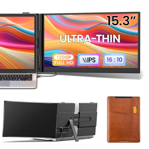 Vixtan Laptop Screen Extender, 15.3" FHD 1080P Portable Dual Monitor | 1.7lbs Ultra-Light & Ultra-Slim, USB-C Plug & Play No Driver, Fits 13-17" Laptops, Win/MacOS/Chrome/Android, Aluminum Alloy - color: 15.3'' Black
