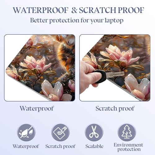 Universal Laptop Skin Sticker Decal,15.6 Inch Laptop Vinyl Cover for 13" 14" 15.6" Laptop,Scratch-Resistant Waterproof Protector Wrap,Reusable with Wrist Pads,Magnolia Cat Branch - color: Magnolia Cat Branch